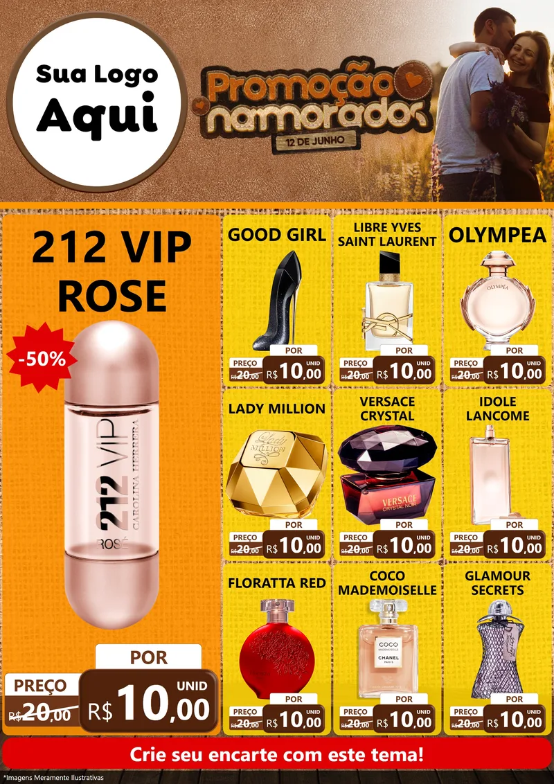 Modelo de Encarte para Encarte A4 Vertical com o tema Promoção Namorados para Perfumes