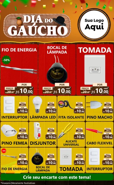 Modelo de Encarte para Encarte Grande com o tema Dia do Gaúcho para Materiais Elétricos
