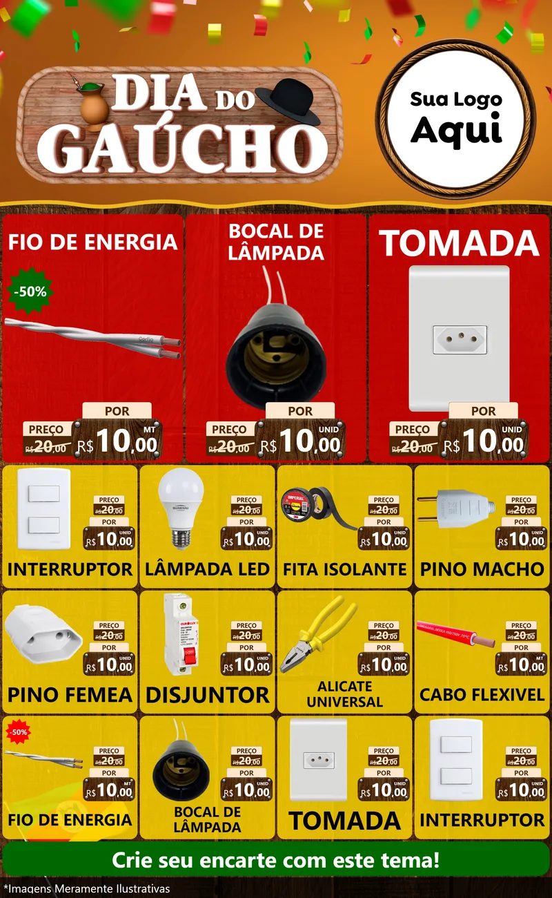 Modelo de Encarte para Encarte Grande com o tema Dia do Gaúcho para Materiais Elétricos