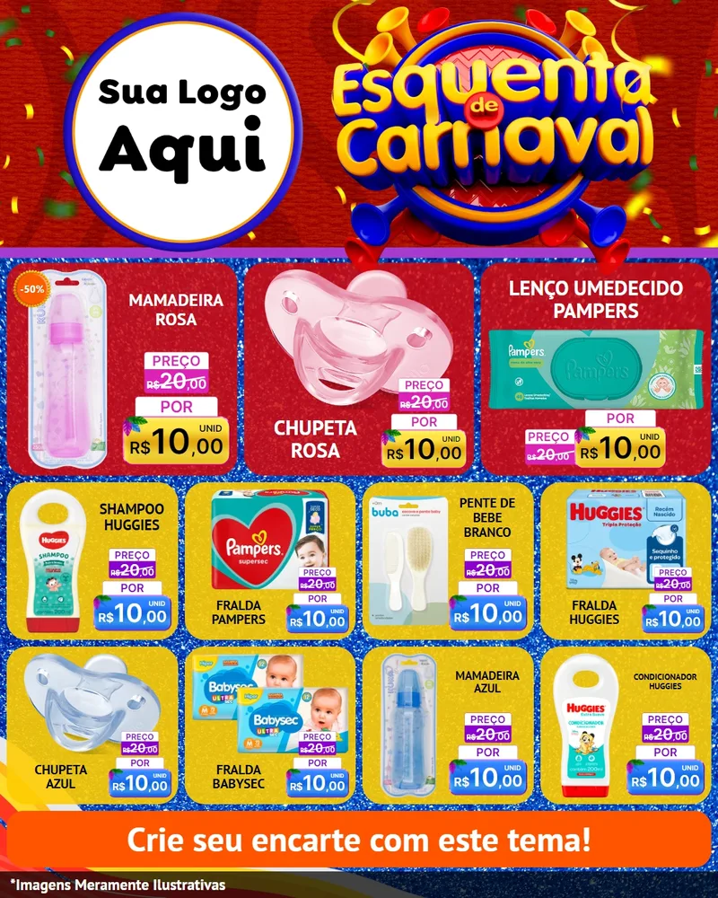 Modelo de Rede Social para Feed Instagram com o tema Esquenta de Carnaval para Bebês