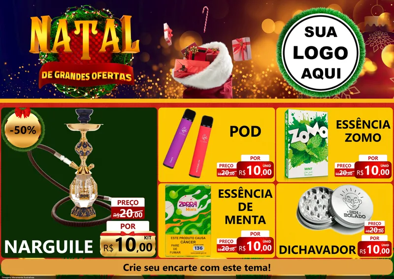 Modelo de Encarte para Encarte A4 Horizontal com o tema Natal de Grandes Ofertas para Tabacaria