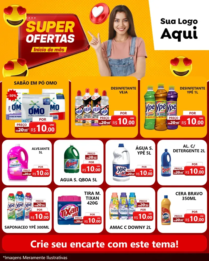 Modelo de Rede Social para Feed Instagram com o tema Super Ofertas Inicio De mês para Produtos de Limpeza
