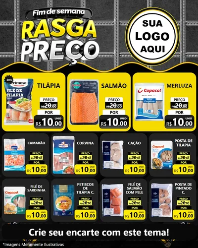 Modelo de Rede Social para Feed Instagram com o tema Fim de Semana Rasga Preço para Peixaria