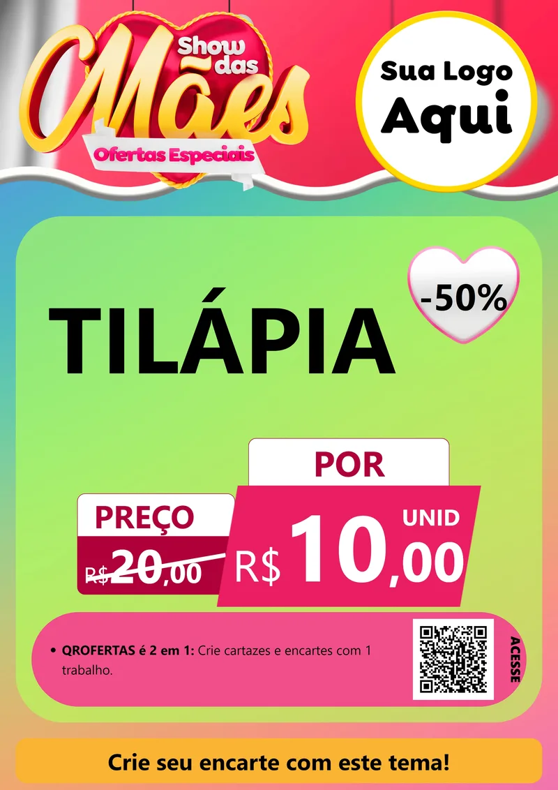 Modelo de Cartaz para Cartaz A4 Vertical com o tema Show das Mães - Ofertas Especiais para Peixaria