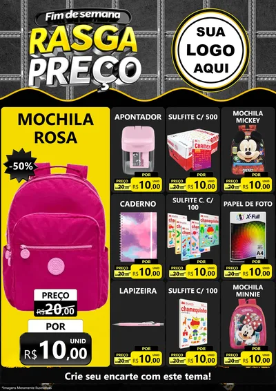 Modelo de Encarte para Encarte A4 Vertical com o tema Fim de Semana Rasga Preço para Papelaria