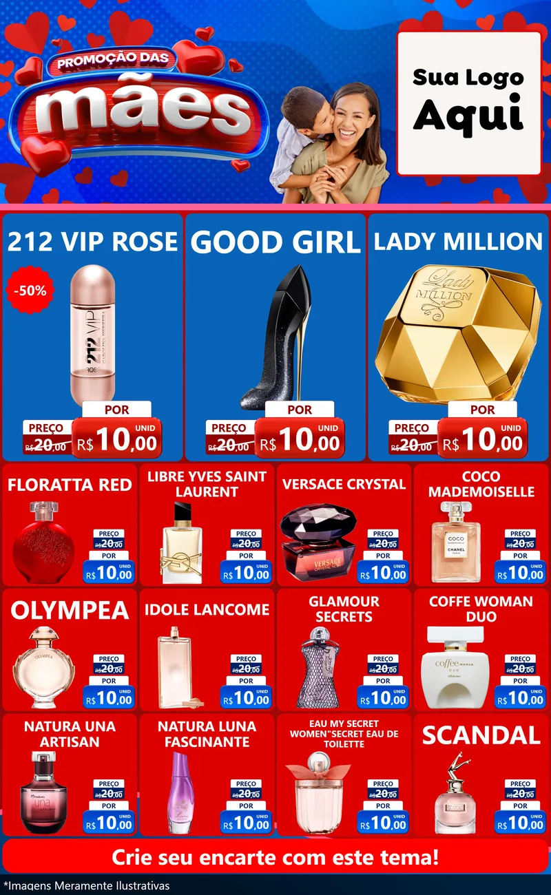 Modelo de Encarte para Encarte Grande com o tema Promoção das Mães para Perfumes