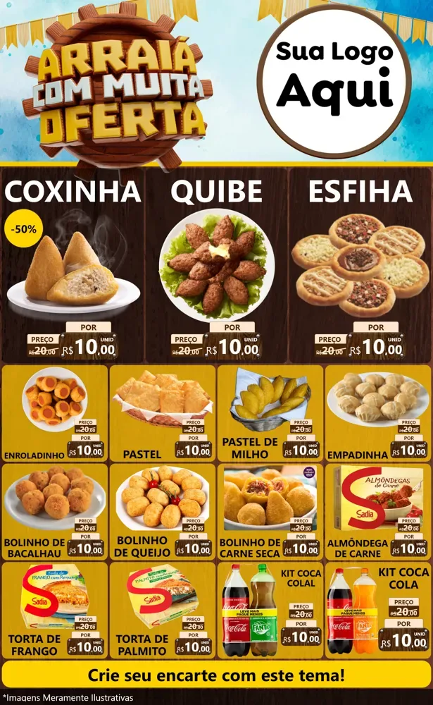 Modelo de Encarte para Encarte Grande com o tema Ofertas de São João - Junina para Salgadaria