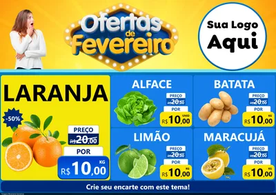Modelo de Encarte para Encarte A4 Horizontal com o tema Ofertas de Fevereiro para Hortifrúti