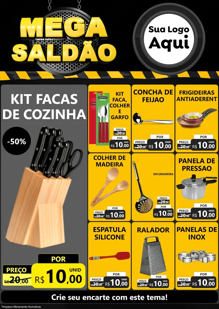 Modelo de Encarte para Encarte A4 Vertical com o tema Mega Saldão para Utilidades Domésticas