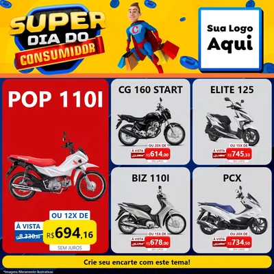 Modelo de Rede Social para Feed Facebook com o tema Super Dia do Consumidor para Concessionaria de Motos