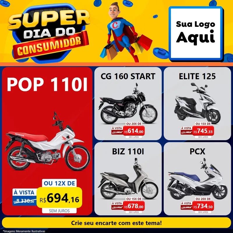Modelo de Rede Social para Feed Facebook com o tema Super Dia do Consumidor para Concessionaria de Motos