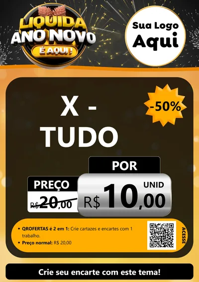 Modelo de Cartaz para Cartaz A4 Vertical com o tema Liquida Ano Novo É Aqui! para Hamburgueria