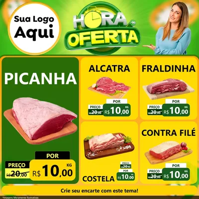 Modelo de Rede Social para Feed Facebook com o tema Hora da Oferta para Açougue