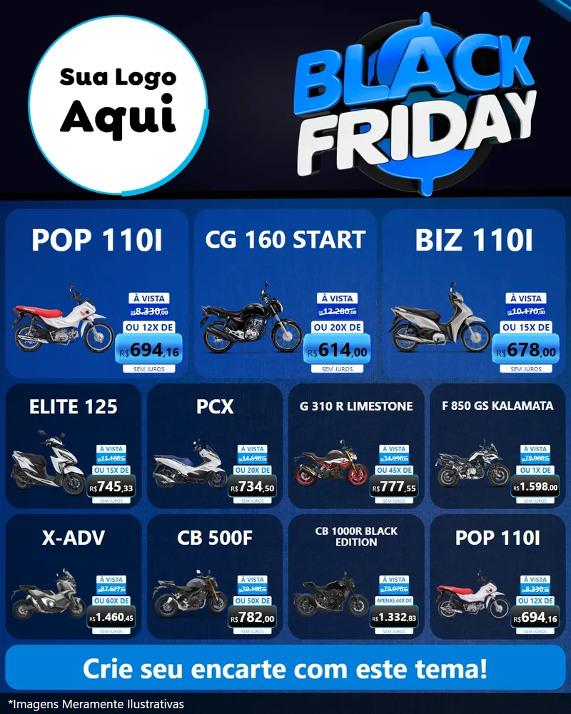 Modelo de Rede Social para Feed Instagram com o tema Black Friday para Concessionaria de Motos
