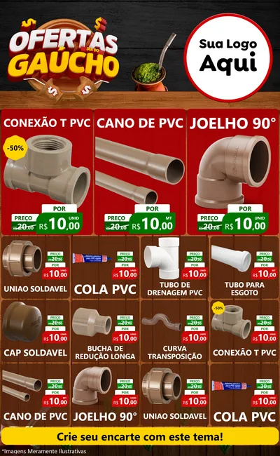 Modelo de Encarte para Encarte Grande com o tema Ofertas Dia do Gaúcho para Tubos e conexões
