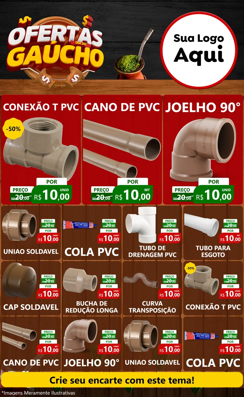 Modelo de Encarte para Encarte Grande com o tema Ofertas Dia do Gaúcho para Tubos e conexões