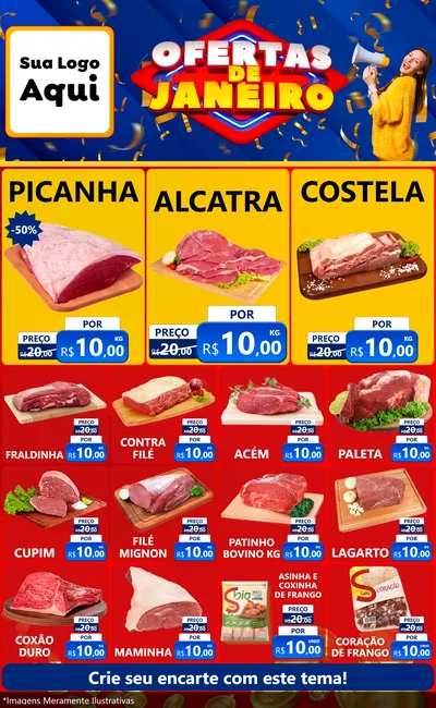 Modelo de Encarte para Encarte Grande com o tema Ofertas de Janeiro para Açougue