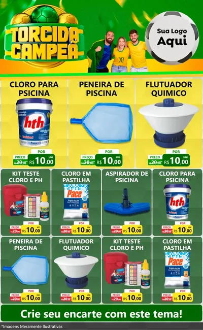 Modelo de Encarte para Encarte Grande com o tema Torcida Campeã - Copa para Produtos para Piscina
