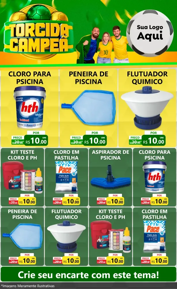 Modelo de Encarte para Encarte Grande com o tema Torcida Campeã - Copa para Produtos para Piscina