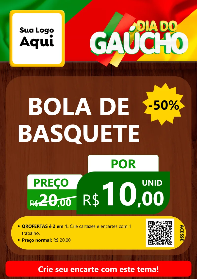 Modelo de Cartaz para Cartaz A4 Vertical com o tema Dia do Gaúcho para Artigos Esportivos