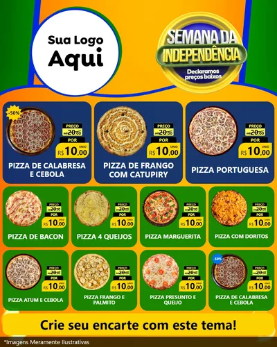 Modelo de Rede Social para Feed Instagram com o tema Semana da Independência Declaramos Preços Baixos para Pizzaria