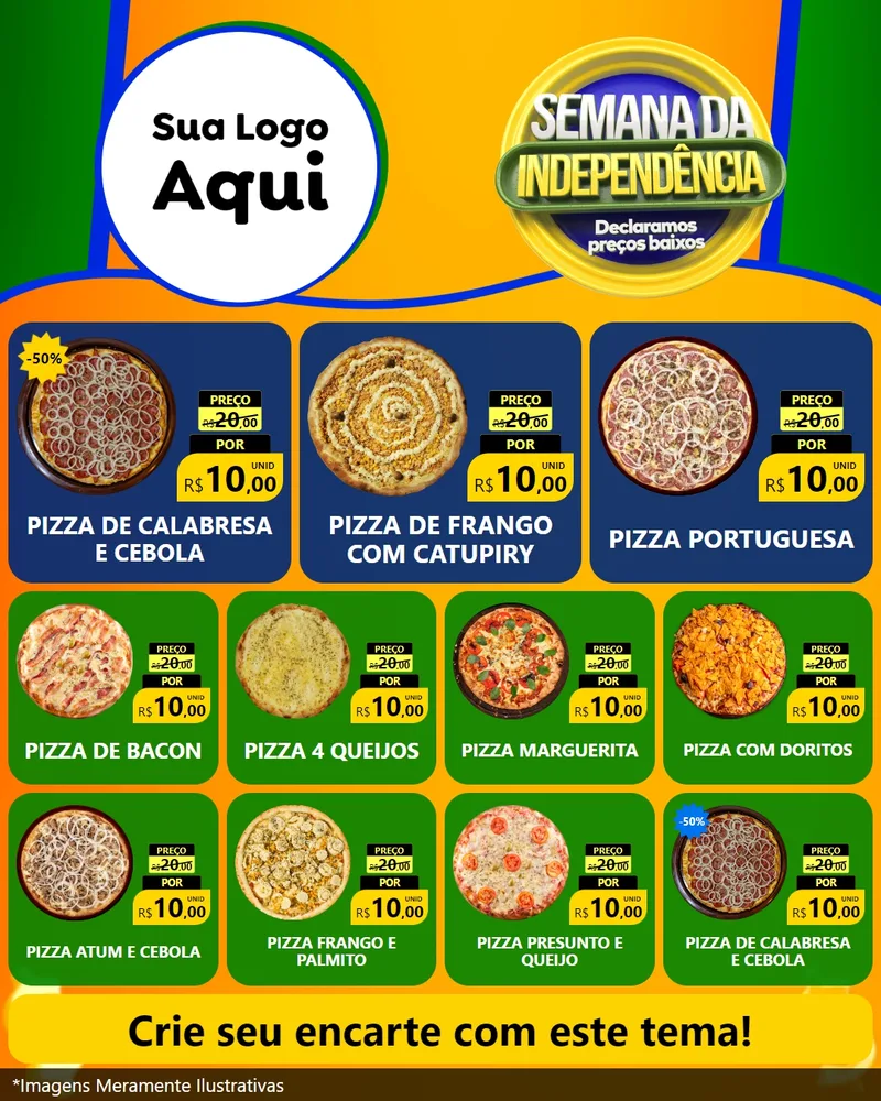 Modelo de Rede Social para Feed Instagram com o tema Semana da Independência Declaramos Preços Baixos para Pizzaria