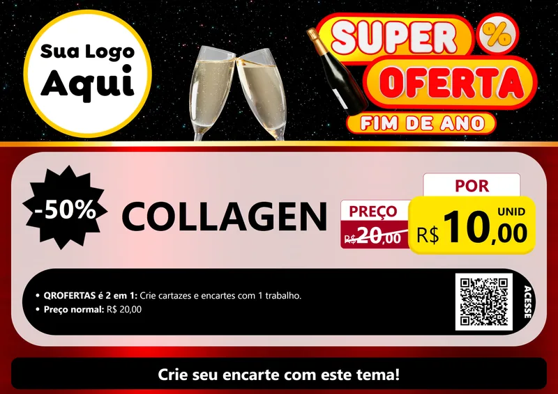 Modelo de Cartaz para Cartaz A4 Horizontal com o tema Super Oferta Fim de Ano para Suplementos alimentares