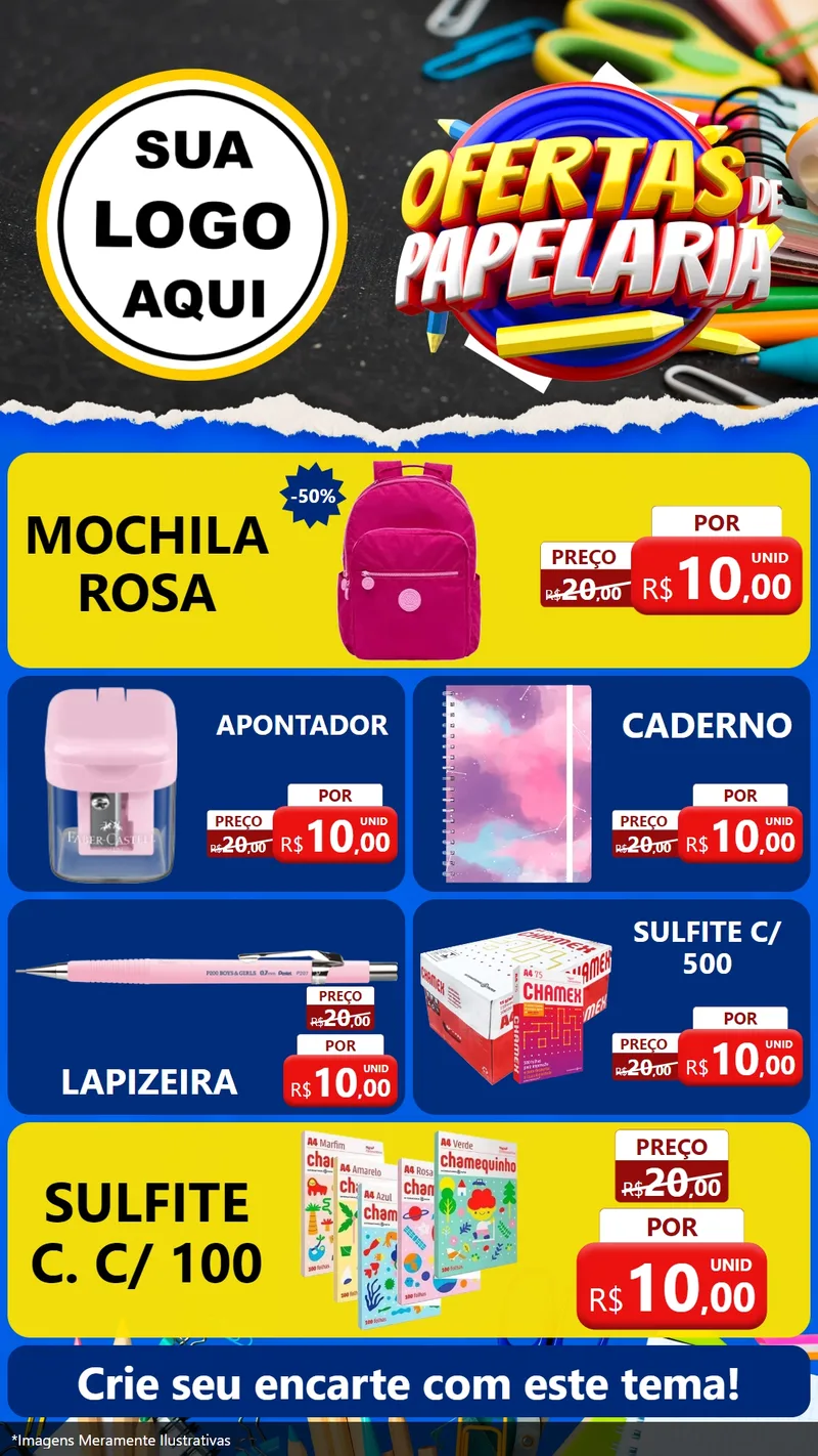 Modelo de TV para TV Vertical com o tema Ofertas de Papelaria para Papelaria