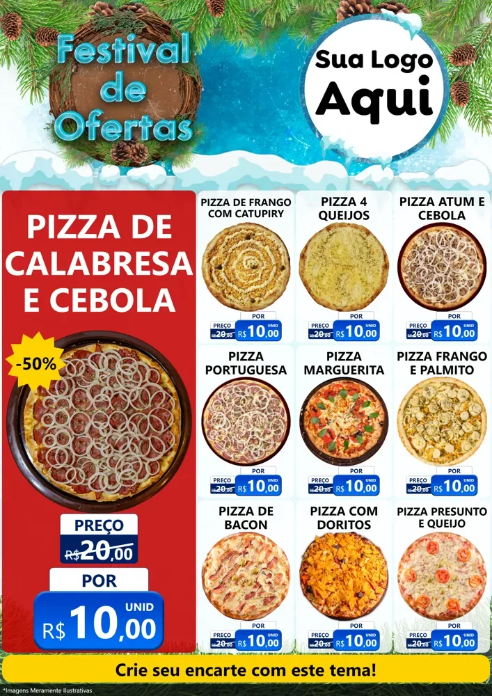 Modelo de Encarte para Encarte A4 Vertical com o tema Festival de Ofertas - Inverno para Pizzaria