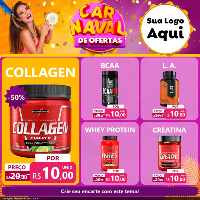 Modelo de Rede Social para Feed Facebook com o tema Carnaval de Ofertas para Suplementos alimentares