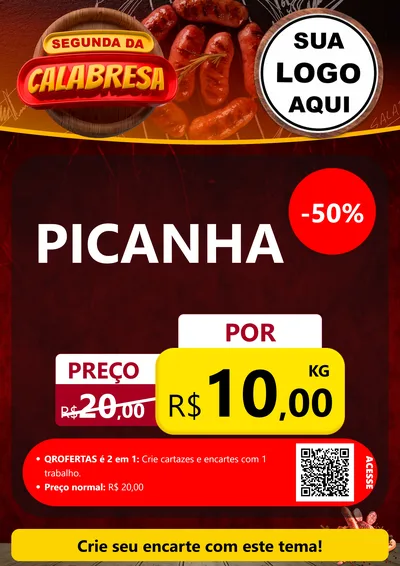 Modelo de Cartaz para Cartaz A4 Vertical com o tema Segunda da Calabresa para Açougue