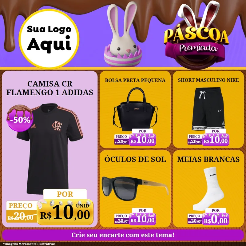 Modelo de Rede Social para Feed Facebook com o tema Páscoa Premiada para Roupas e acessórios