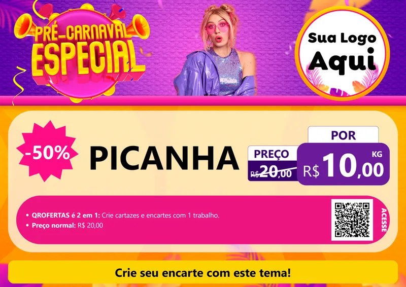 Modelo de Cartaz para Cartaz A4 Horizontal com o tema Pré-Carnaval Especial para Açougue