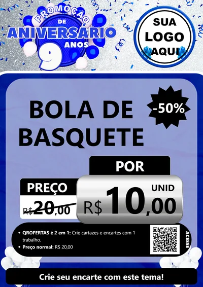 Modelo de Cartaz para Cartaz A4 Vertical com o tema Promoção de Aniversário - 9 Anos para Artigos Esportivos