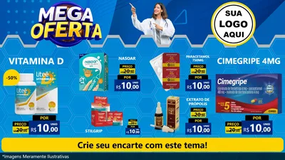 Modelo de TV para TV Horizontal com o tema Mega Oferta para Farmácia