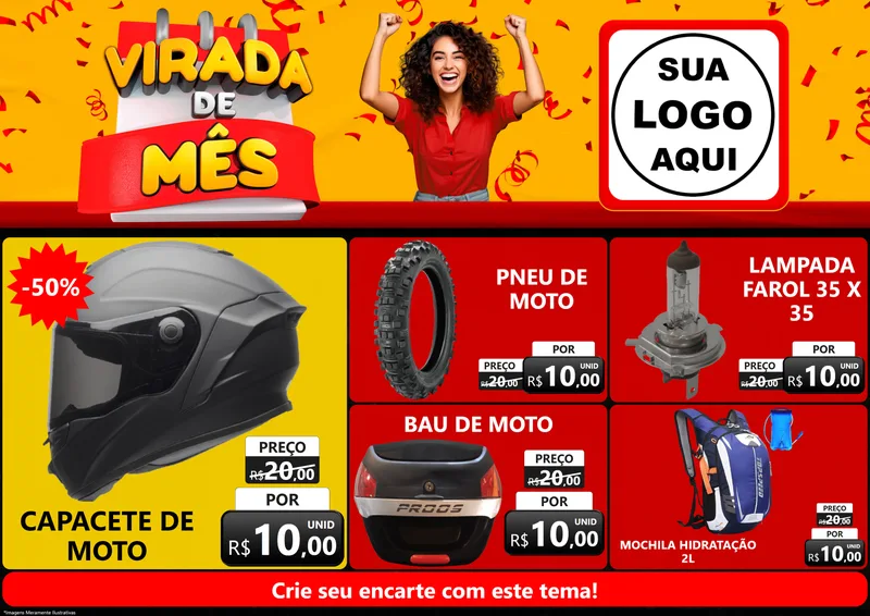Modelo de Encarte para Encarte A4 Horizontal com o tema Virada de Mês para Moto peças
