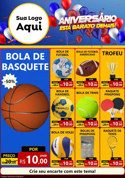 Modelo de Encarte para Encarte A4 Vertical com o tema Aniversário para Artigos Esportivos