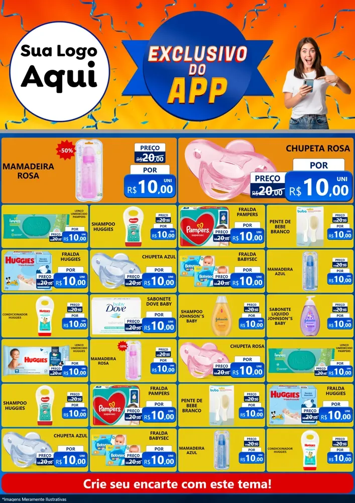 Modelo de Encarte para Encarte A4 Vertical com o tema Exclusivo do Aplicativo para Bebês