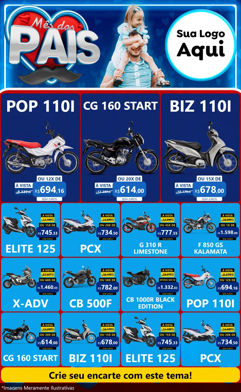 Modelo de Encarte para Encarte Grande com o tema Mês Dos Pais para Concessionaria de Motos