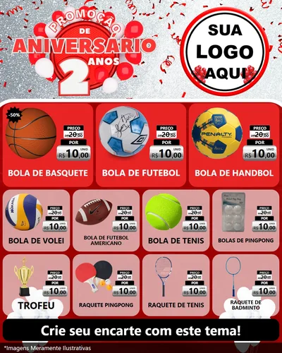 Modelo de Rede Social para Feed Instagram com o tema Promoção de Aniversário - 2 Anos para Artigos Esportivos