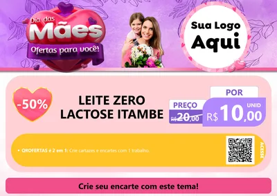 Modelo de Cartaz para Cartaz A4 Horizontal com o tema Dia das Mães Ofertas para Você! para Frios e Laticínios