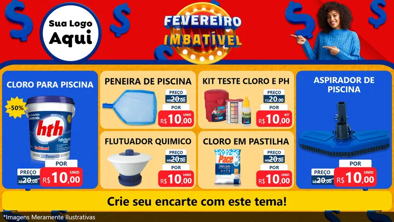 Modelo de TV para TV Horizontal com o tema Fevereiro Imbatível para Produtos para Piscina