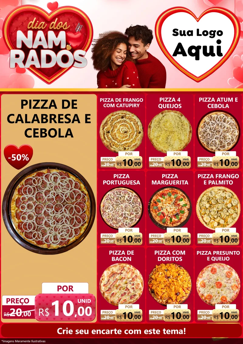 Modelo de Encarte para Encarte A4 Vertical com o tema Dia dos Namorados para Pizzaria
