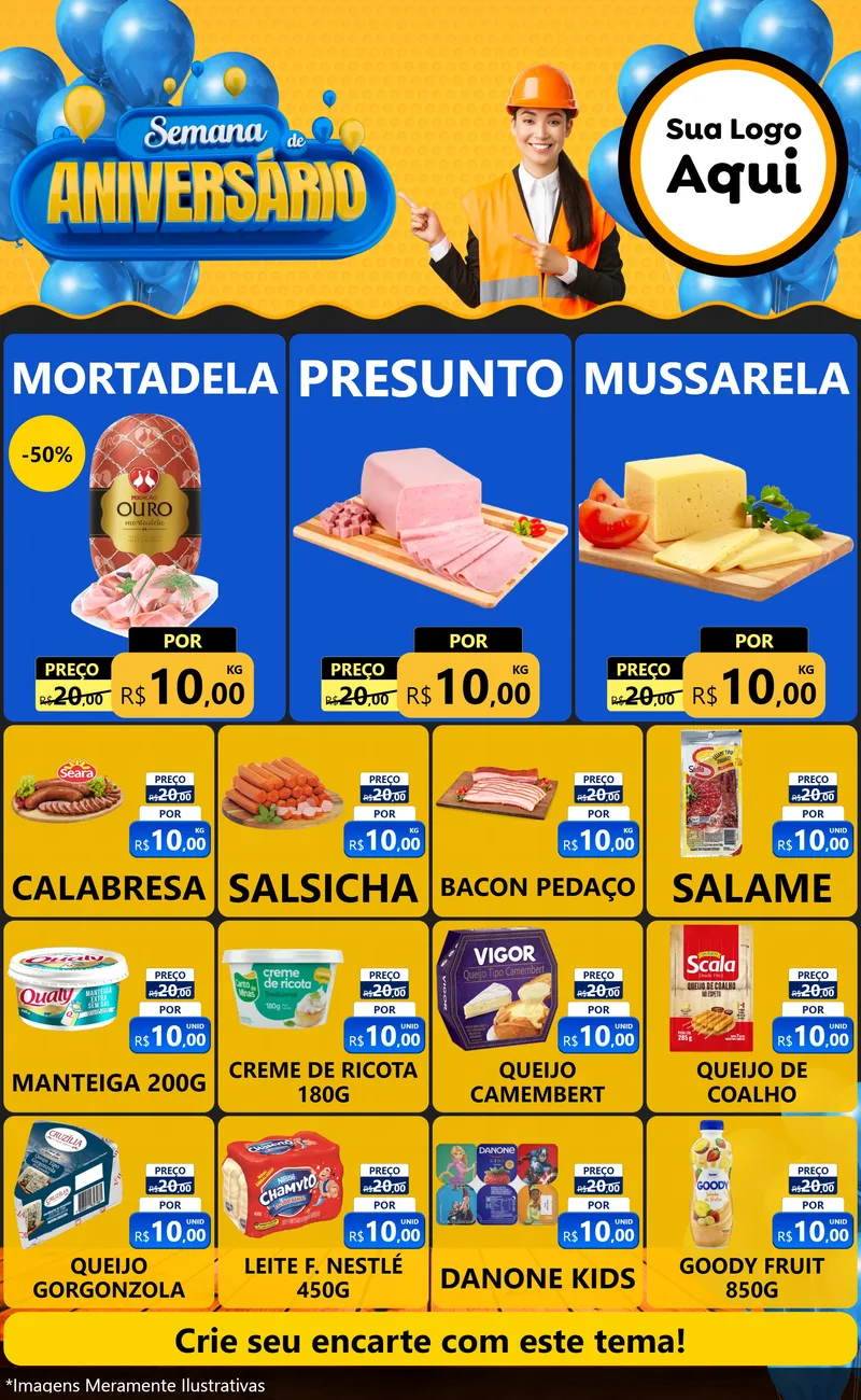 Modelo de Encarte para Encarte Grande com o tema Semana de Aniversário para Frios e Laticínios