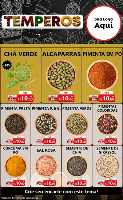Modelo de Encarte para Encarte Grande com o tema Temperos para Produtos Naturais
