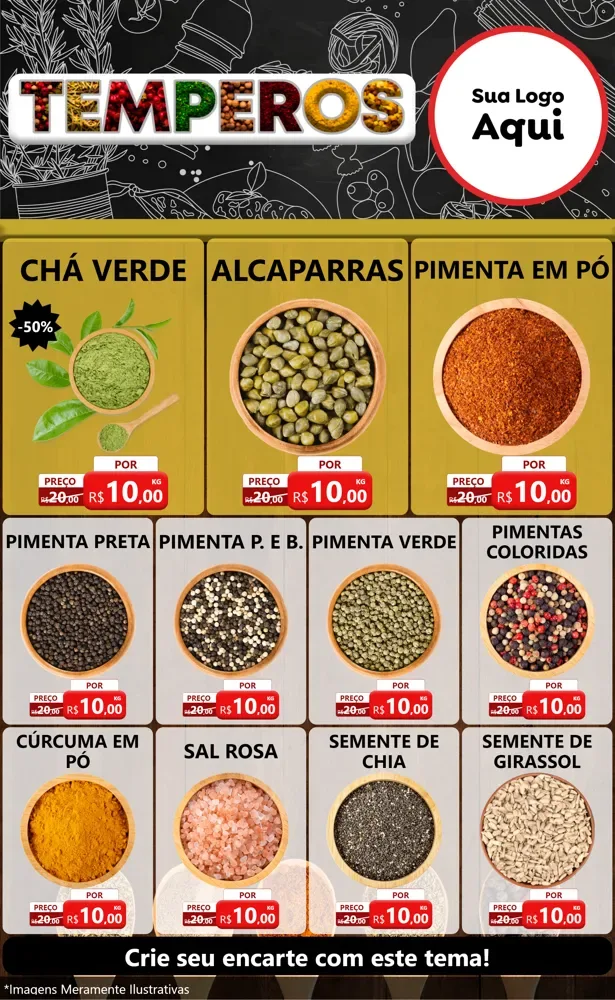 Modelo de Encarte para Encarte Grande com o tema Temperos para Produtos Naturais