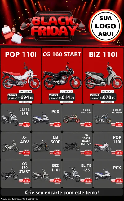 Modelo de Encarte para Encarte Grande com o tema Black Friday para Concessionaria de Motos