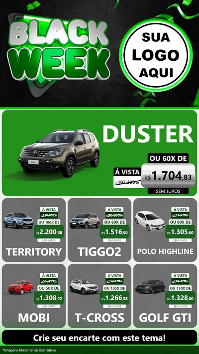 Modelo de Rede Social para Stories com o tema Black Week para Concessionaria de Carros