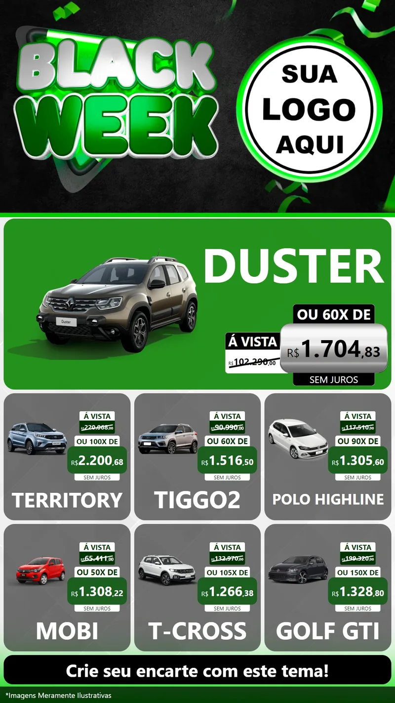 Modelo de Rede Social para Stories com o tema Black Week para Concessionaria de Carros