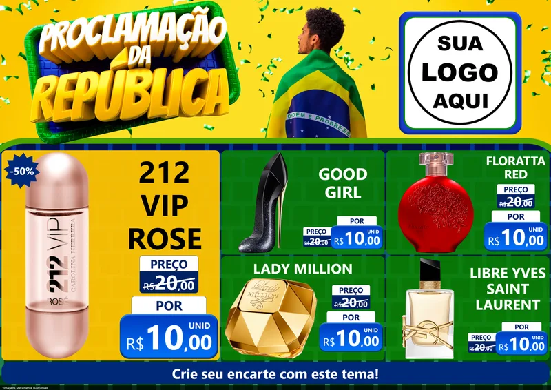 Modelo de Encarte para Encarte A4 Horizontal com o tema Proclamação da República para Perfumes